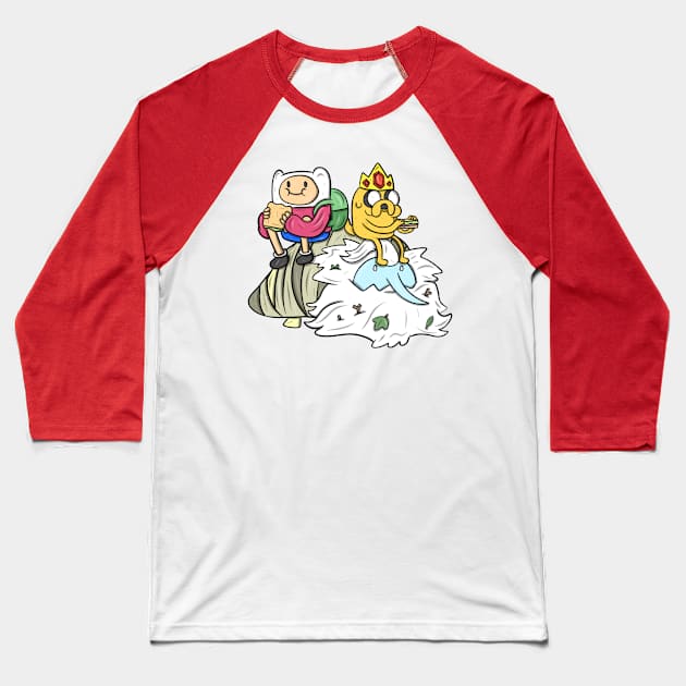 Finn and Jake eating Sammies on Ice King Baseball T-Shirt by surfinggiraffecomics